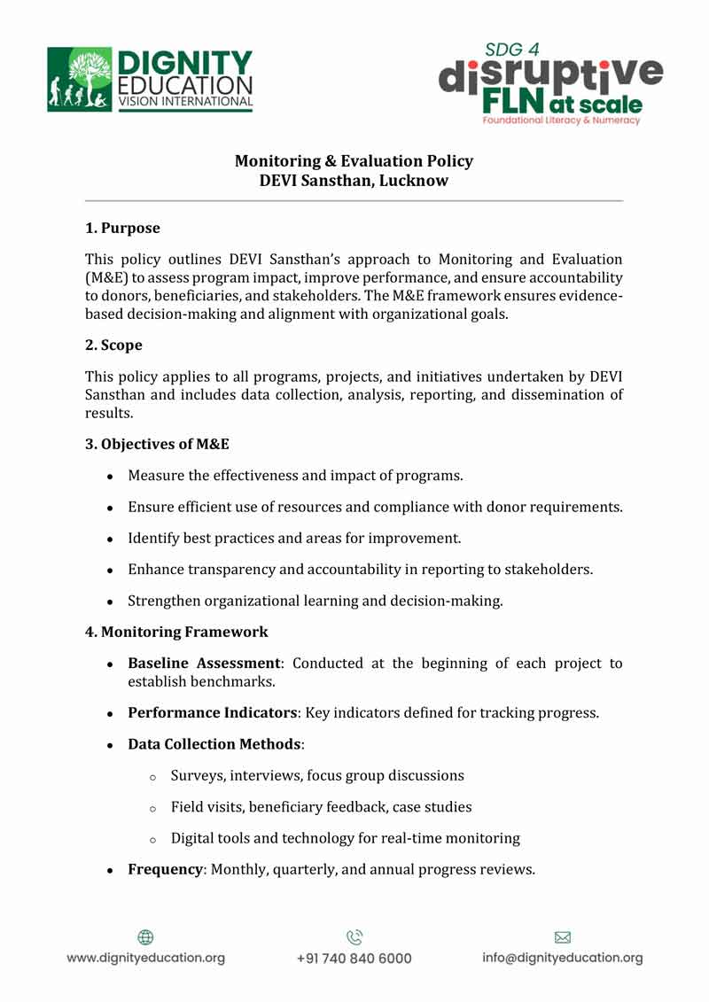 Monitoring & Evaluation Policy